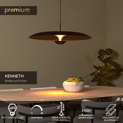 Lucide KENNETH - Pendelleuchten - Ø 80 cm - LED Dim. - 1x22W 2700K - Schwarz | Premium